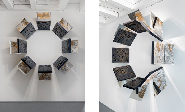 Adriane Wachholz - Ablage (Wasser), graphite on paper, mirrors, MDF, each 50 x 40 x 5 cm, variable dimensions, 2017