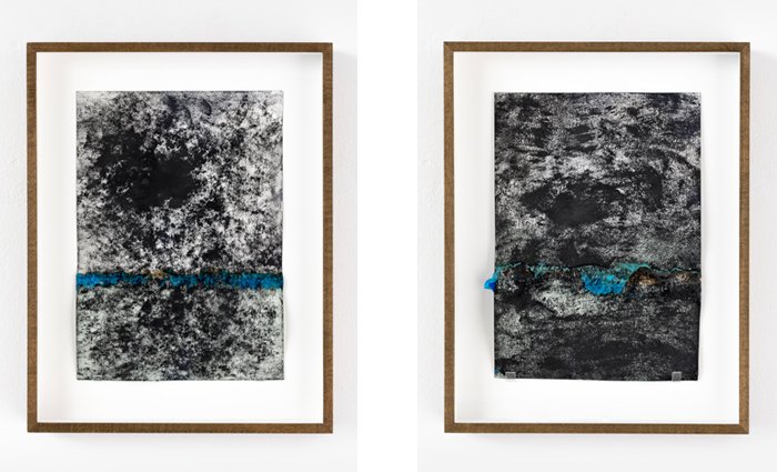Adriane Wachholz - Horizonte, graphite on paper, sodium chloride, copper sulfate, potash alum, 21 x 29,7 cm, 2017