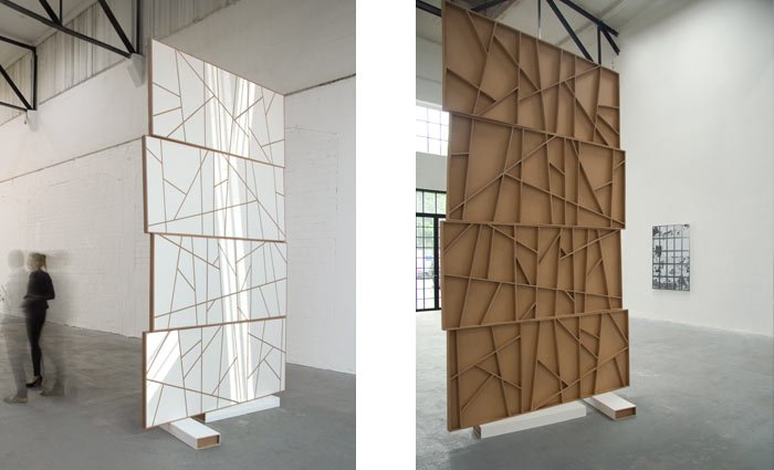 Adriane Wachholz - Praeteritum, MDF, acrylic, video-projection, 360 x 210 cm, 2014
